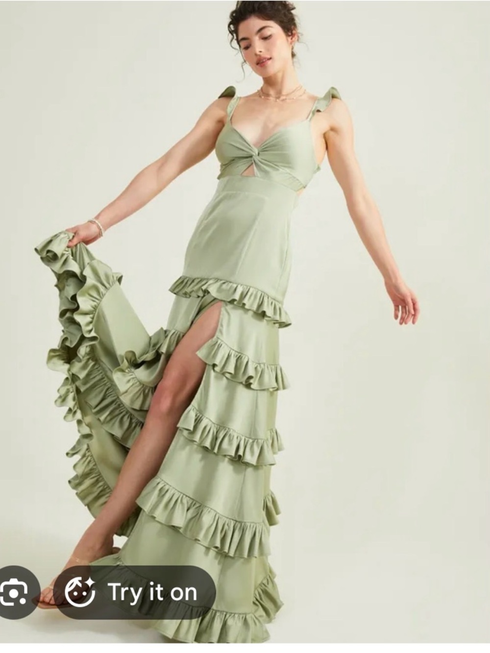 Altar'd State Sage Green Ruffle-Tier Maxi Dress